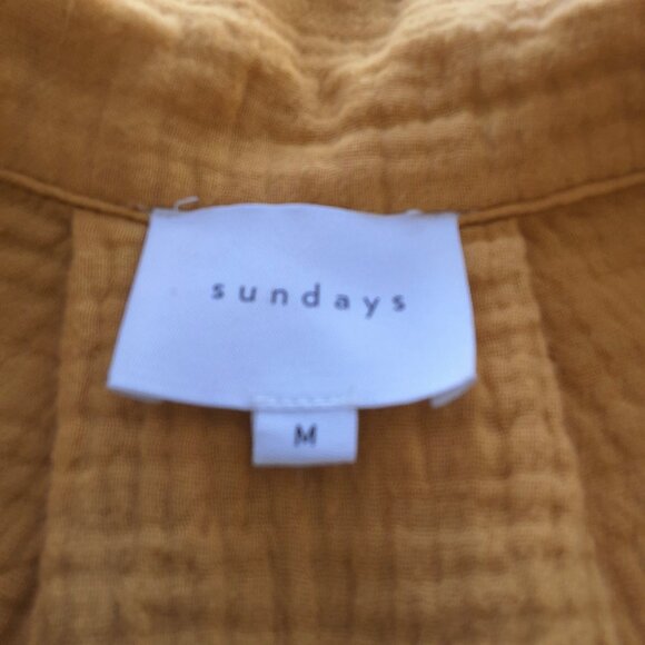 Sundays Womens Mustard Yellow Cotton Gauze Button-Up Shirt V-Neck Sz M Normcore - Picture 6 of 8